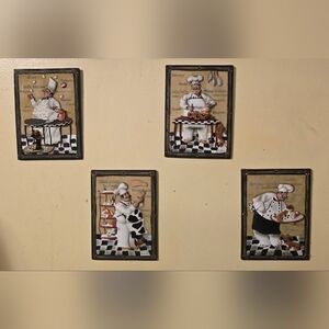 Vtg. Set Of 4 Italian Chef 3D Small Ceramic Hand Painted Pictures By Dena Marie